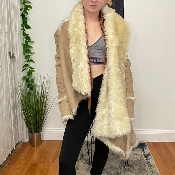 Unif  Penny Lane Faux Fur Cardigan Long Sleeve Size XS Tan/Beige - Picture 1 of 5